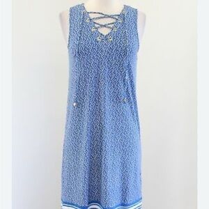 Michael Kors Blue Coral Print Lace Up Shift Dress Sleeveless Size M